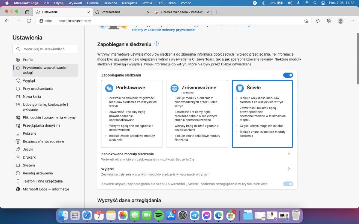 Microsoft Edge - zapobieganie śledzeniu