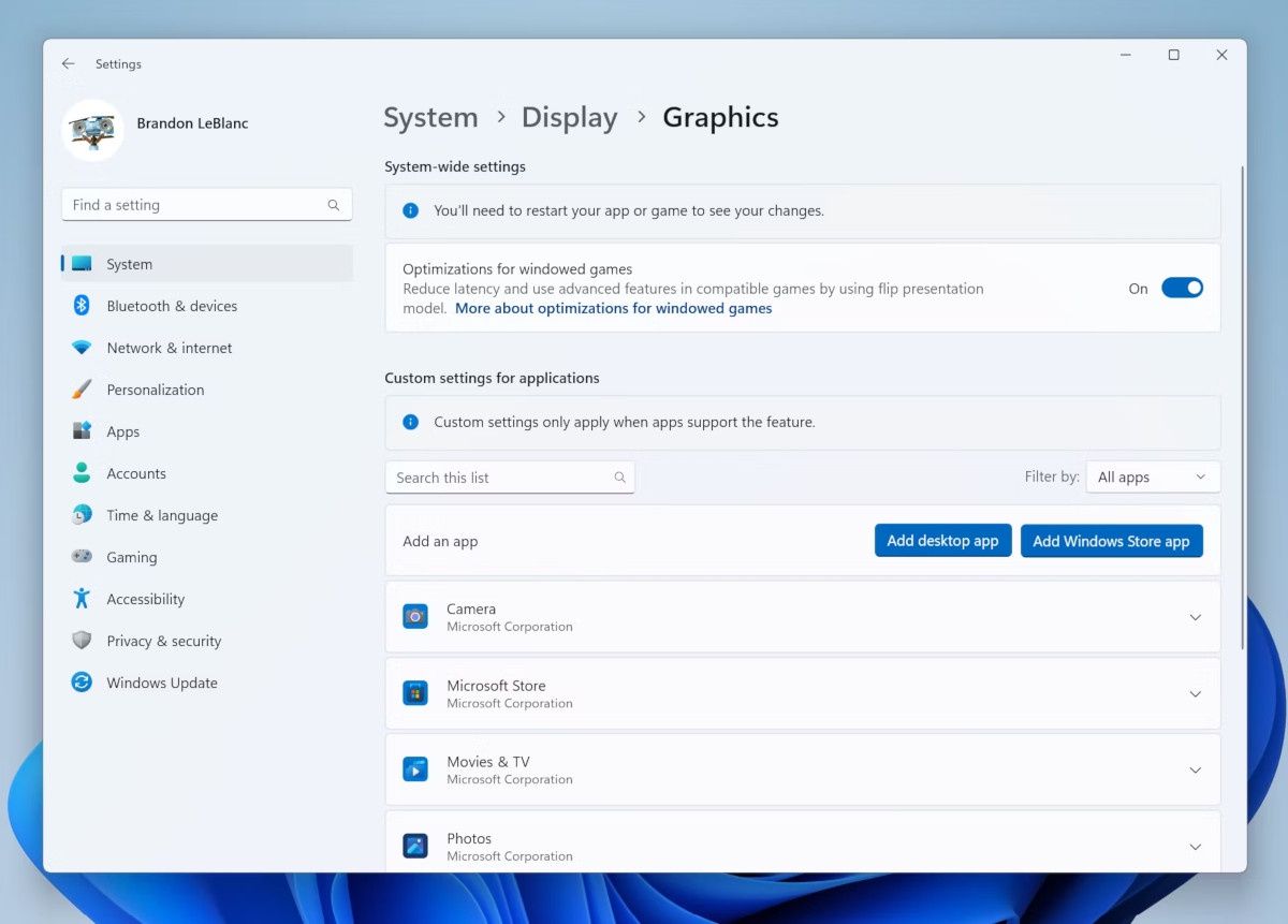 Windows 11 ustawienia grafiki