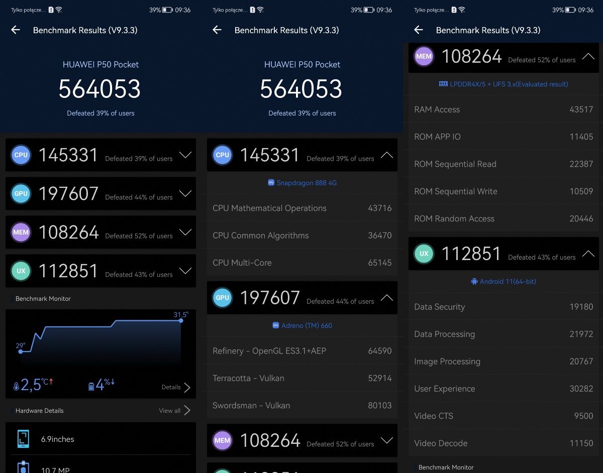 Huawei P50 Pocket - wyniki AnTuTu benchmark
