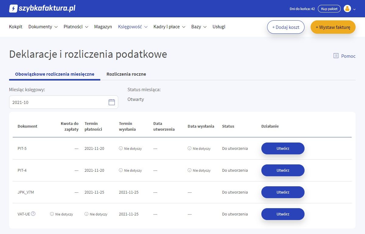 Szybkafaktura.pl deklaracje