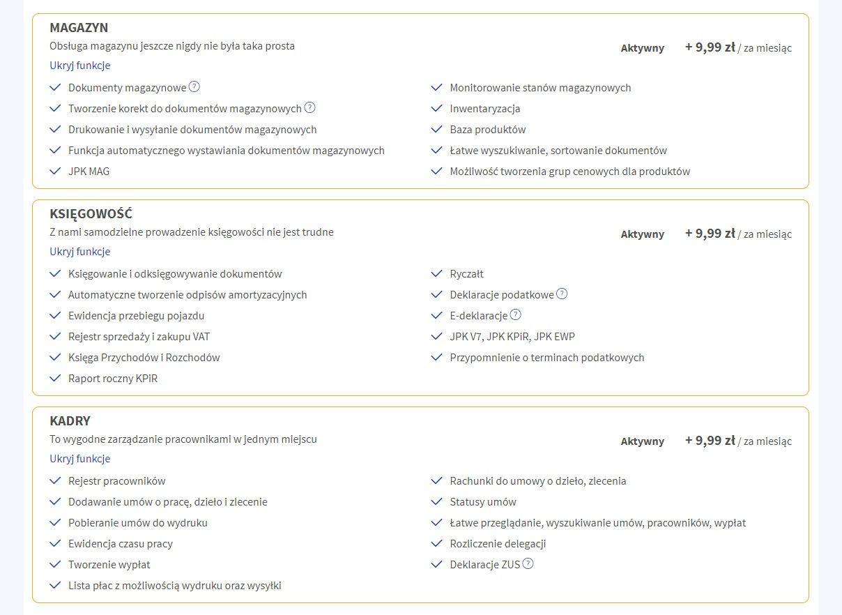 Szybkafaktura.pl dodatkowe moduły