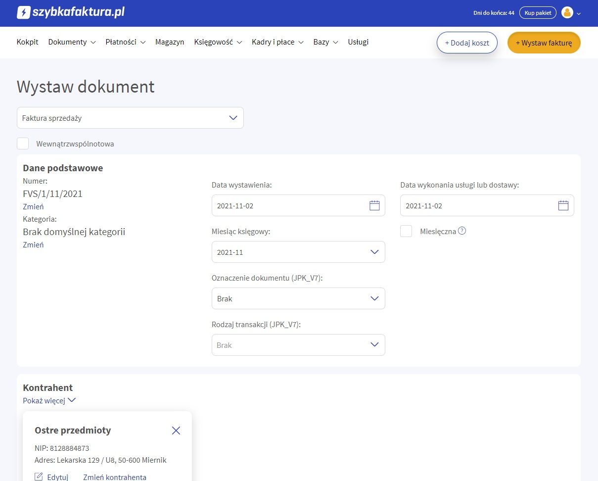 Szybkafaktura.pl wystawianie faktury