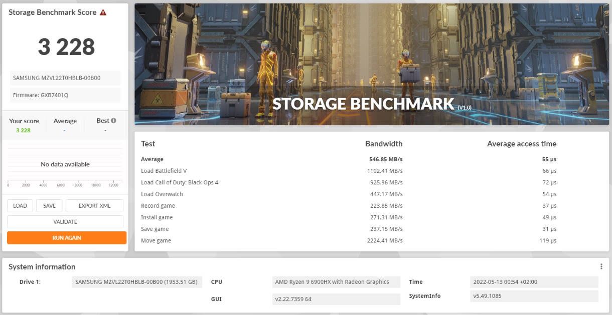 ASUS ROG Zephyrus Duo 16 - wyniki 3DMark Storage