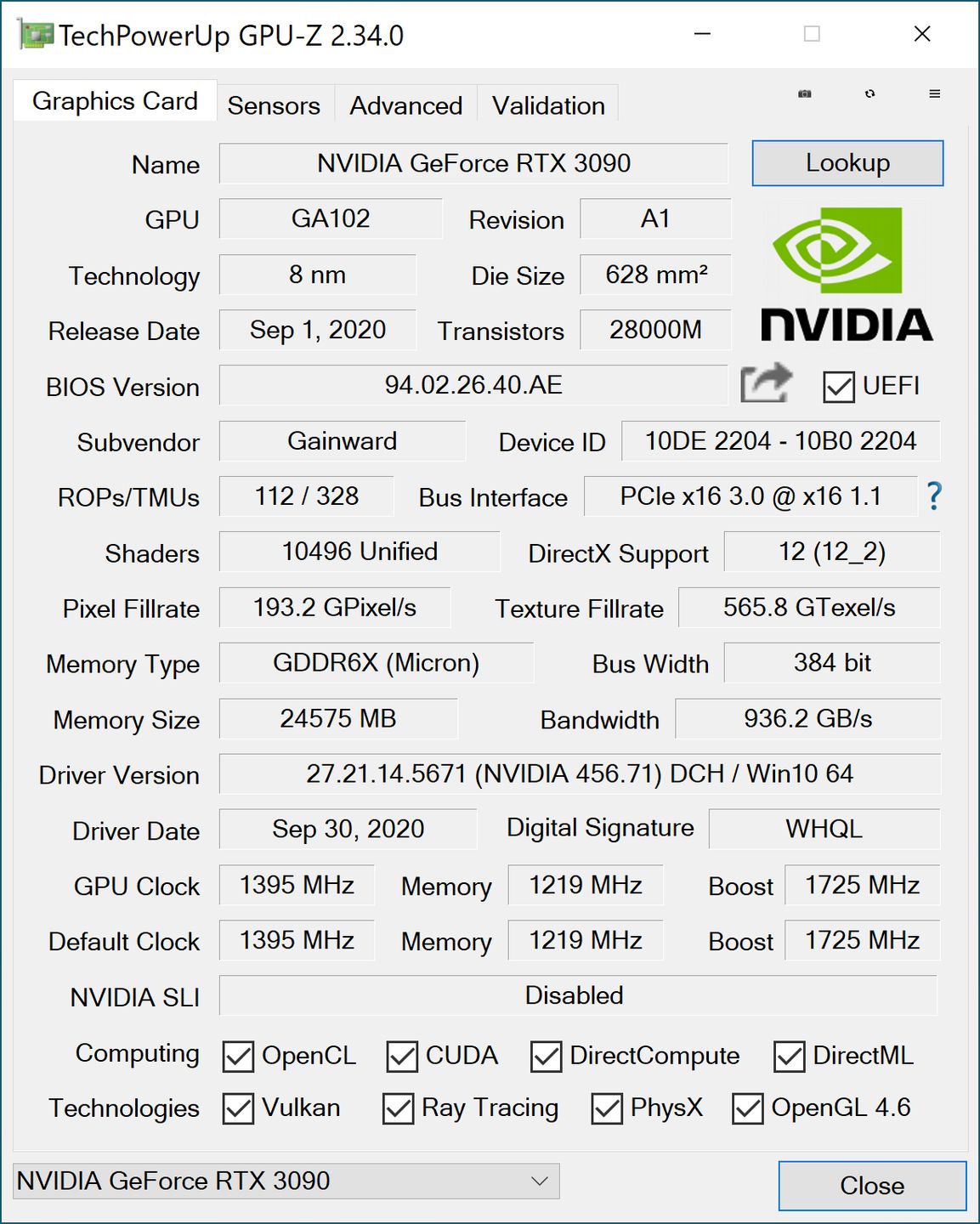 Gainward GeForce RTX 3090 Phoenix GS - GPU-Z
