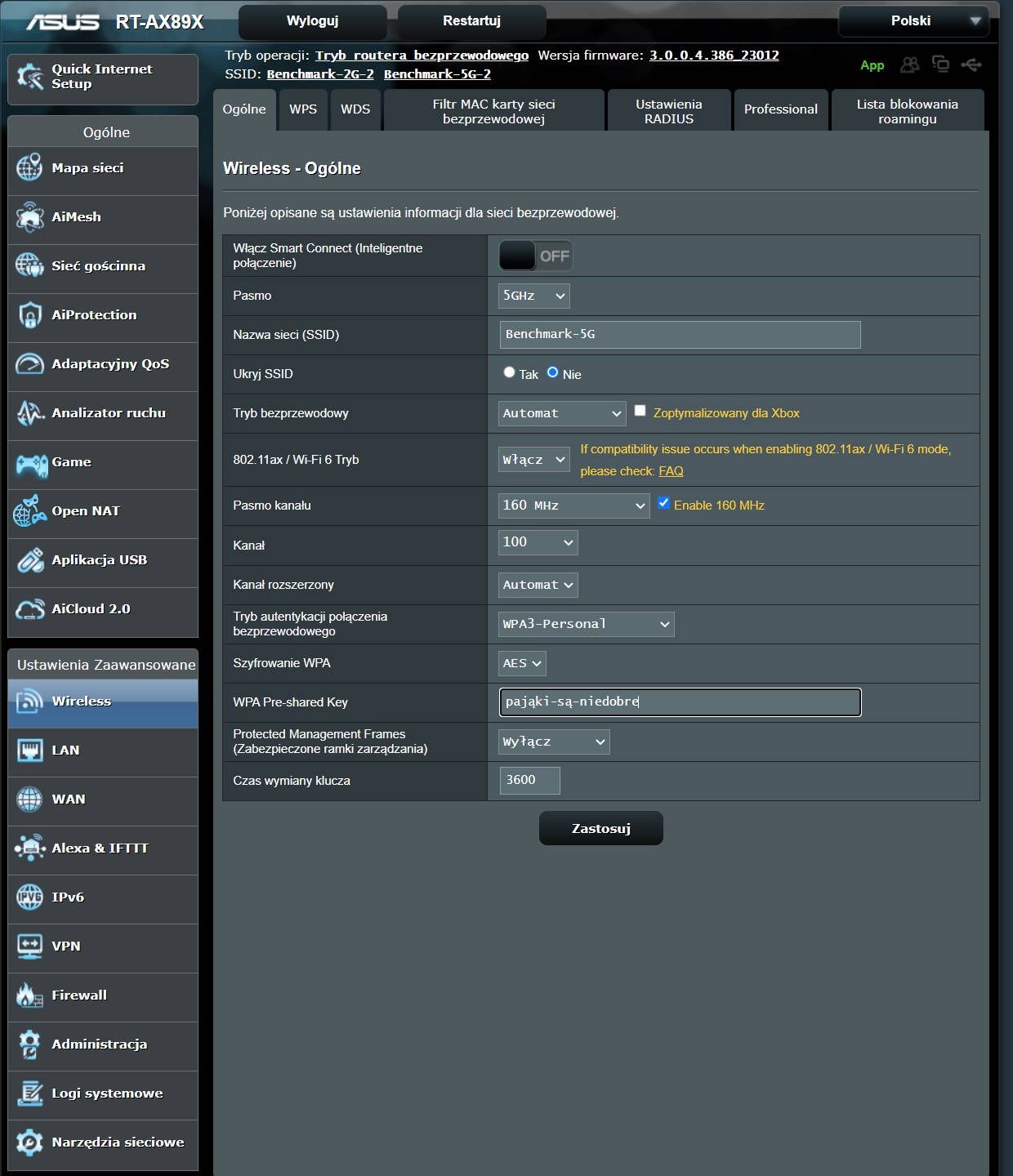 ASUS RT-AX89X - podstawowe ustawienia Wi-Fi