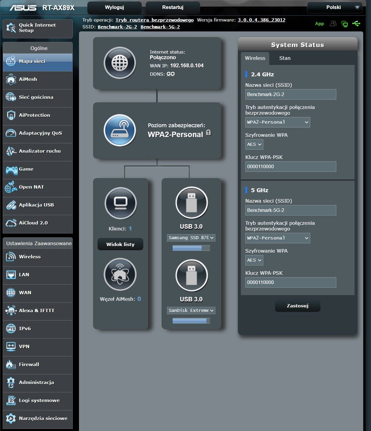 ASUS RT-AX89X - Mapa sieci w panelu