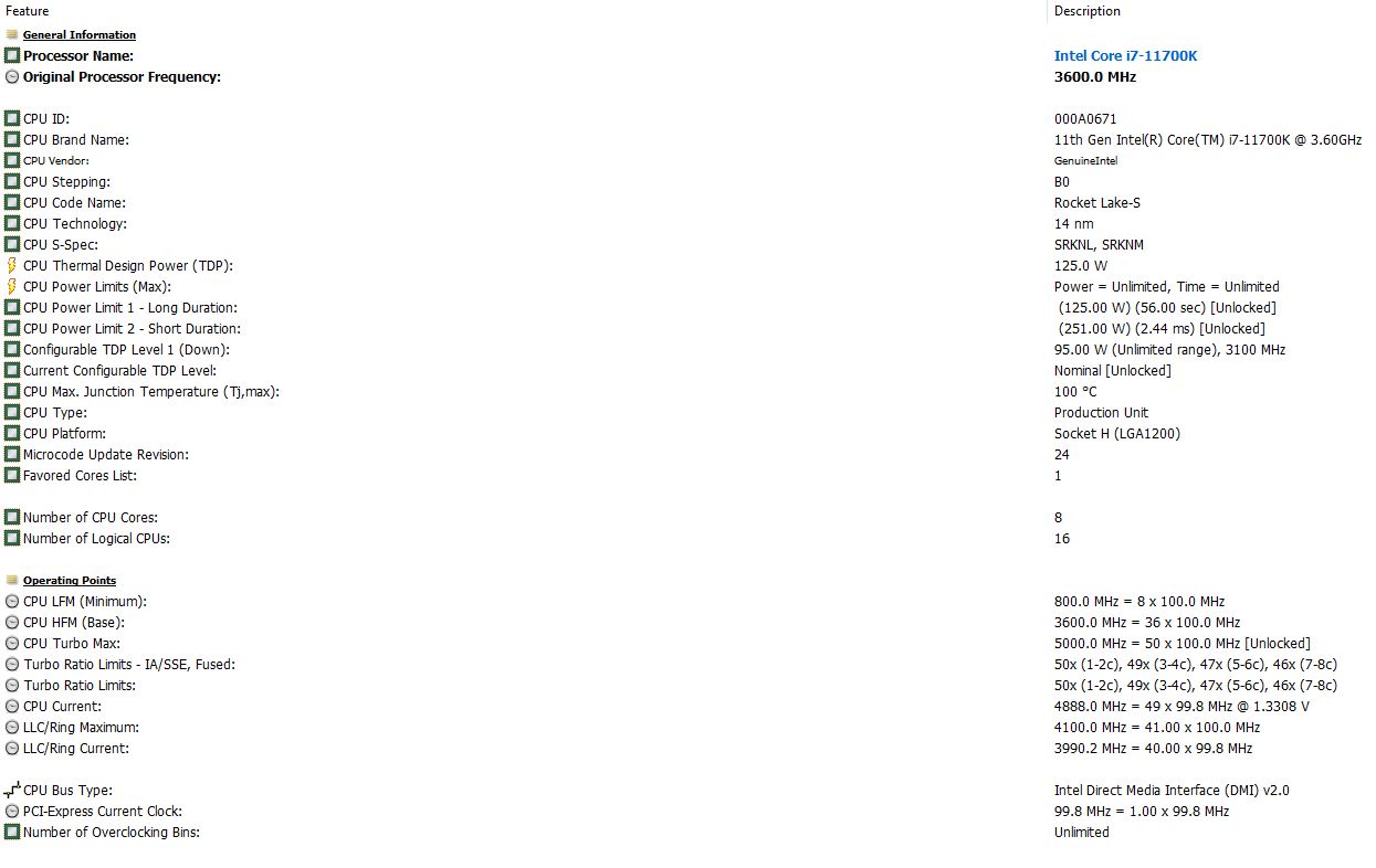 Intel Core i7-11700K - limity mocy