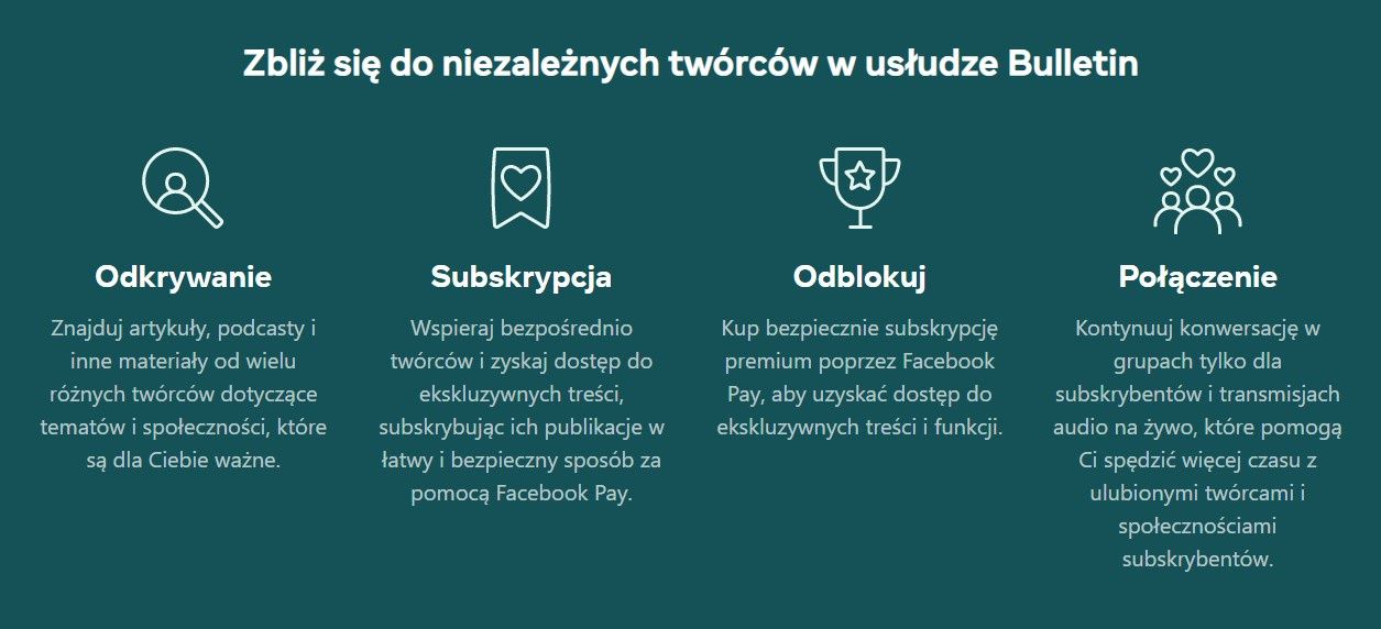 Facebook Bulletin funkcje portalu