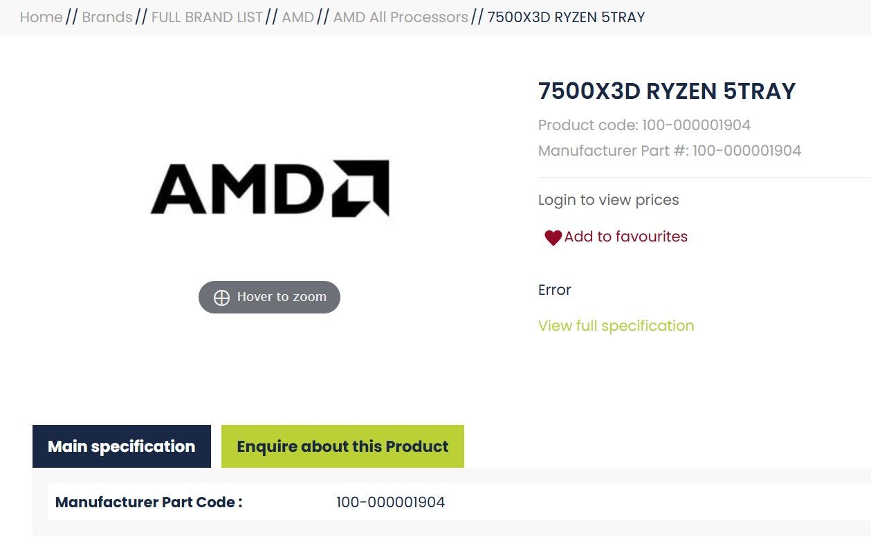 AMD Ryzen 5 7500X3D