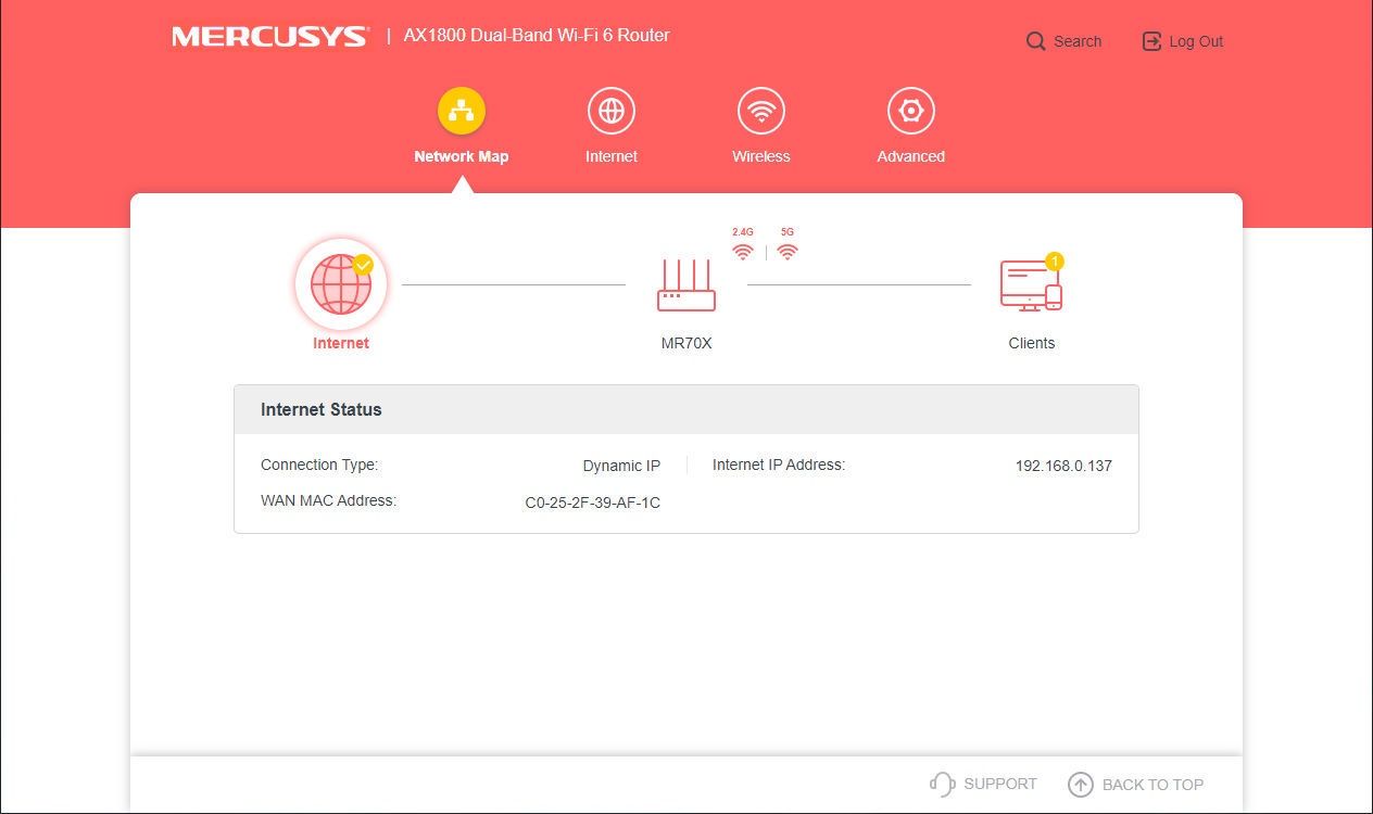Mercusys MR70X - mapa sieci