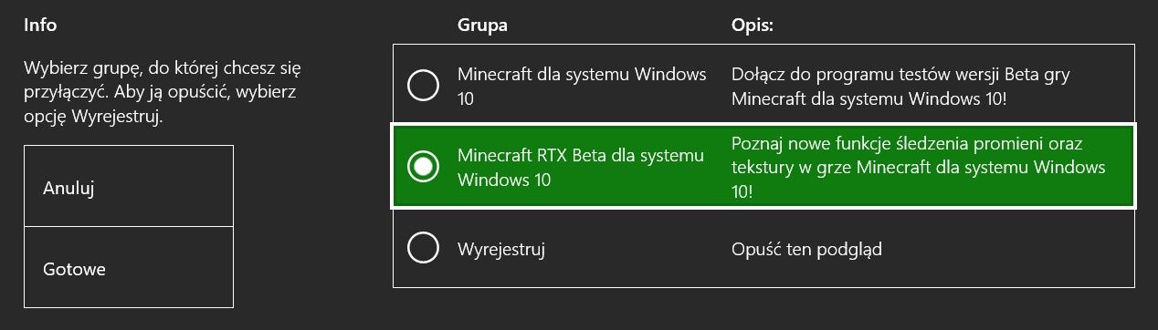 Minecraft RTX - konieczne jest dołączenie do bety