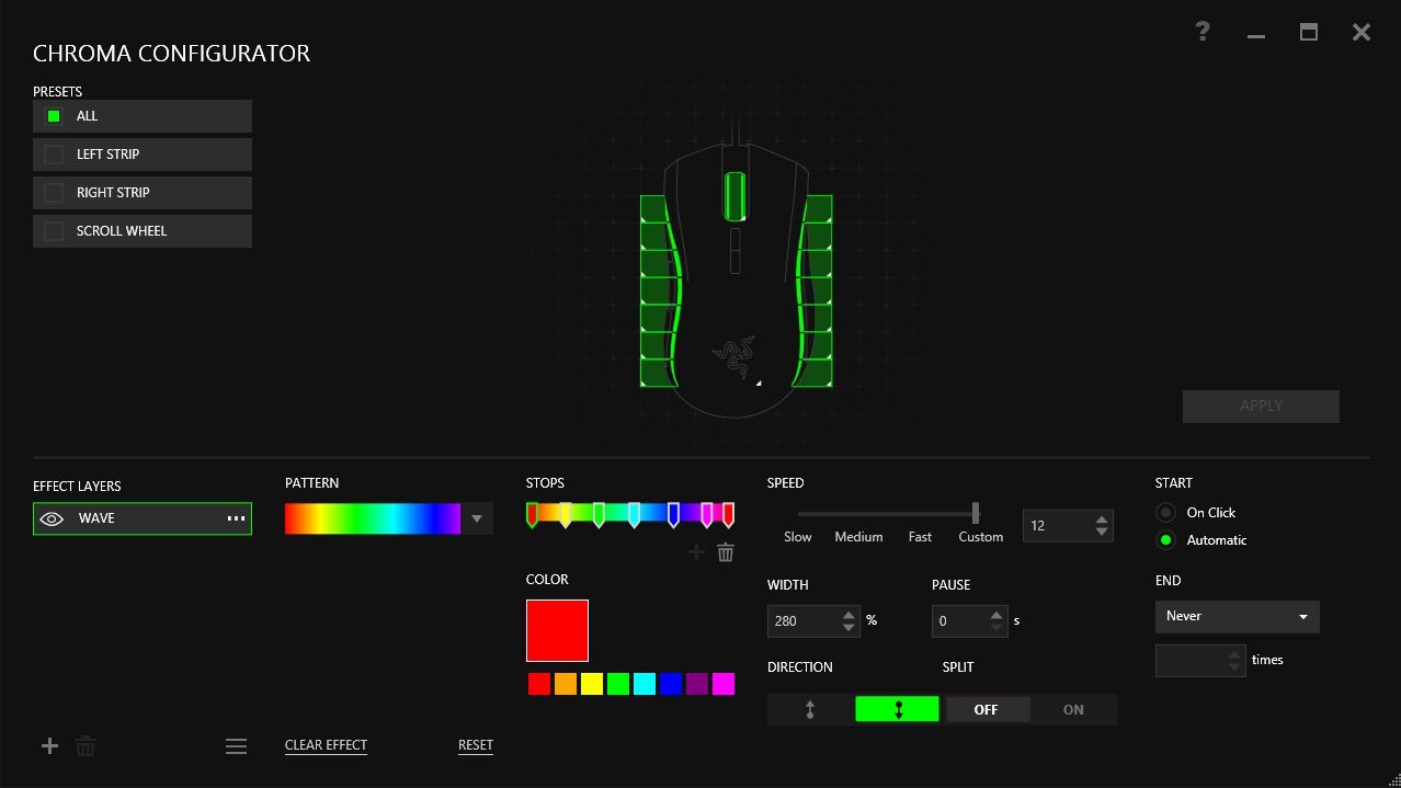 Razer Mamba Chroma - konfiguracja stref kolorystycznych