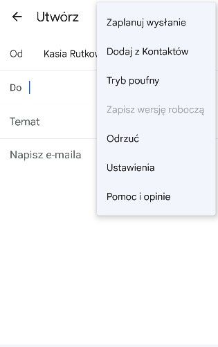 aplikacja Gmail możliwości dla adresu dodatkowego z protokołem SMTP