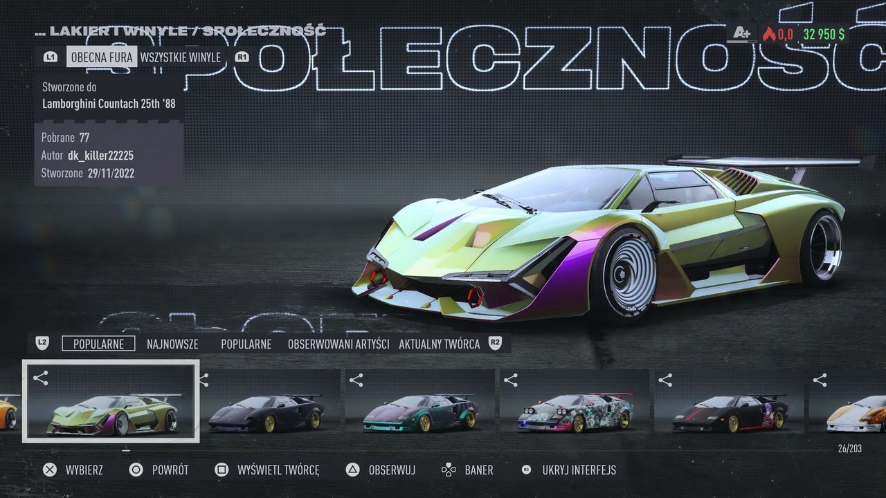 Need for Speed Unbound - wybór samochodów