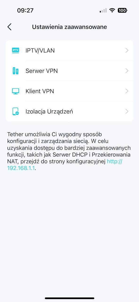TP-Link Archer BE230 - aplikacja Tether - ustawienai zaawansowane 2
