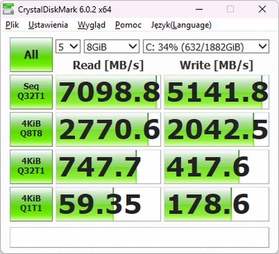 MSI Raider GE78 HX 13V - CrystalDiskMark