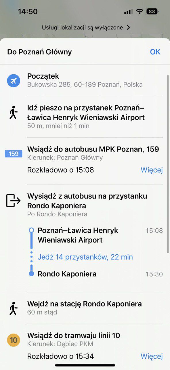 Mapy Apple transport publiczny