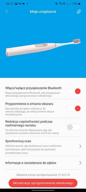 Oclean ustawienia szczoteczki
