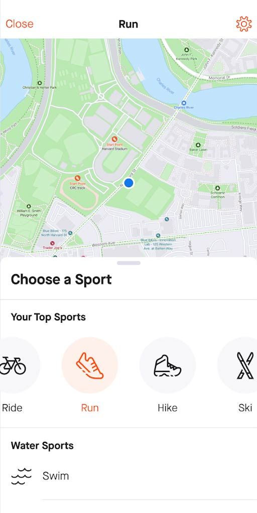 Strava wybierz sport