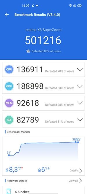 Realme X3 SuperZoom - Antutu 8