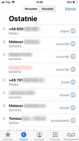 blokowanie numeru telefonu na iPhone 1