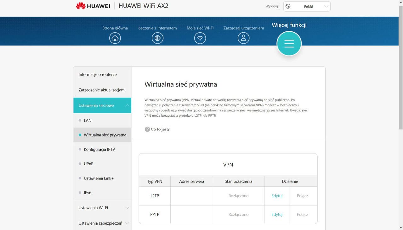 Huawei WiFi AX2 - ustawienia VPN