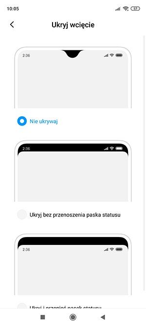 ukrywanie wcięcia w ekranie