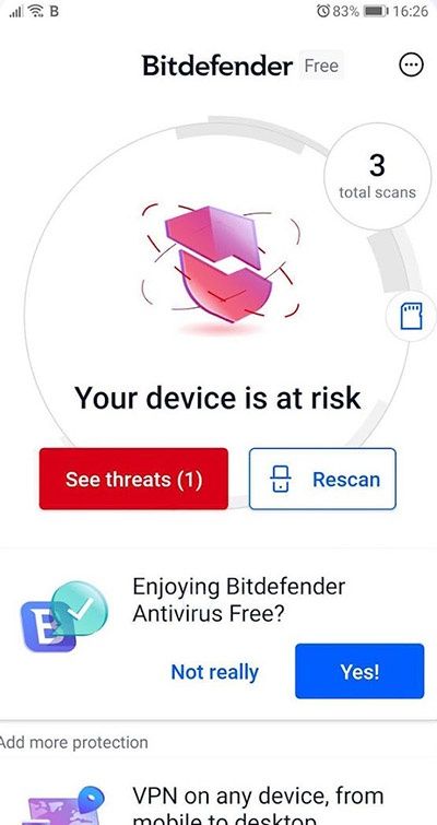 bitdefender - znaleziono zagrożenia