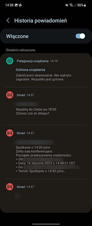 Historia powiadomień