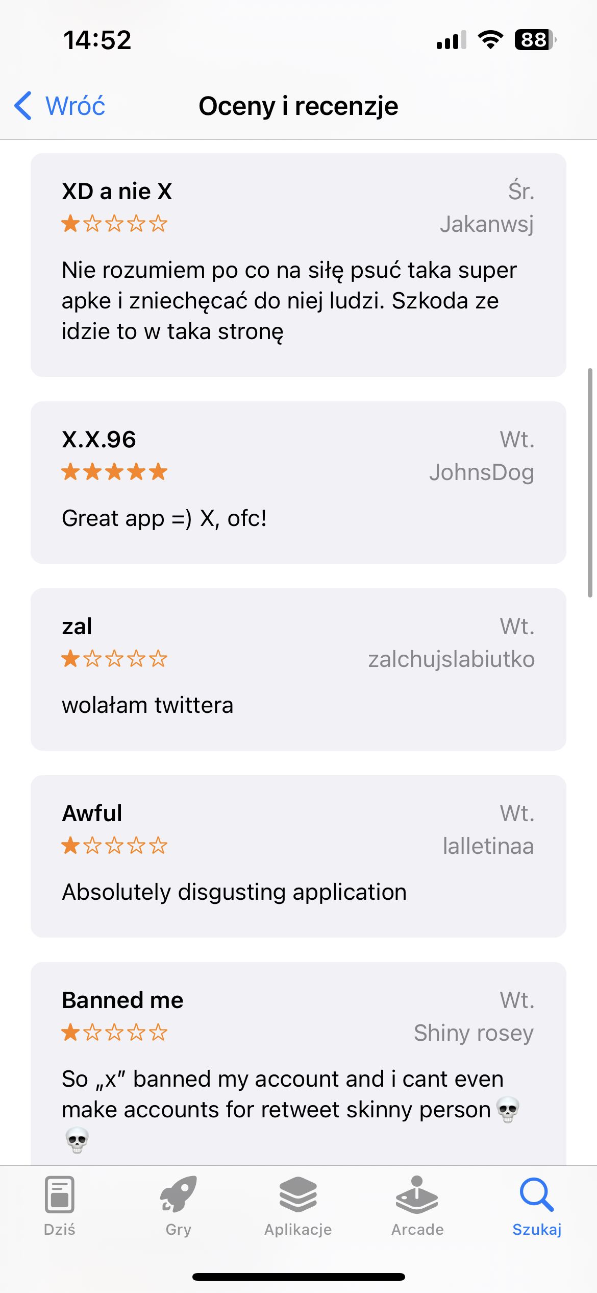 X opinie App Store