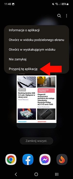 przypinanie aplikacji Samsung