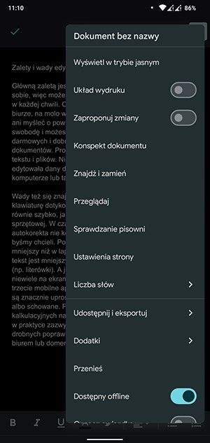 Edycja dokumentu tekstowego na telefonie