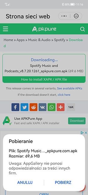 instalacja Spotify na Huawei