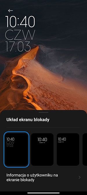 wygląd zegara na ekranie blokady