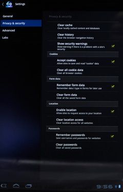 Sony Tablet S - ustawienia