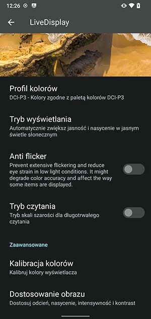 LineageOS 19 ustawienia wyświetlacza