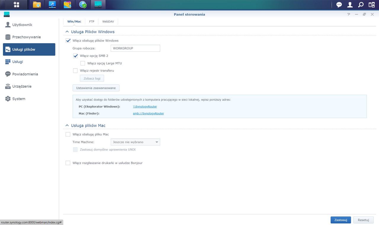 Synology RT6600ax - panel sterowania 2/3