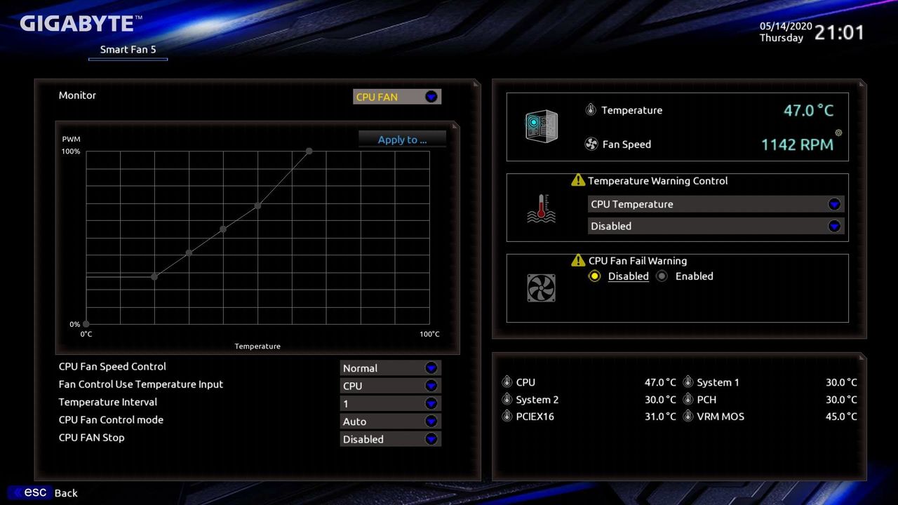GIGABYTE Z490 Vision G - UEFI BIOS regulacja wentylatorów