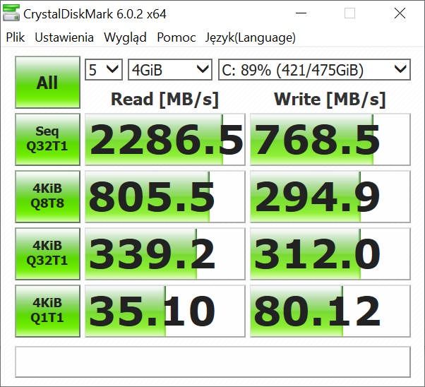 Microsoft Surface Laptop 4 15 - CrystalMark duże zapełnienie dysku