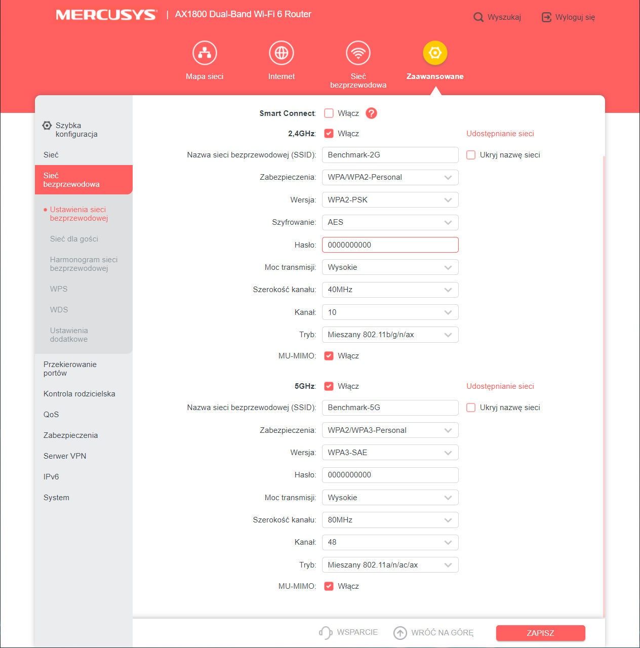 Mercusys MR70X - zaawansowane ustawienia Wi-Fi 1