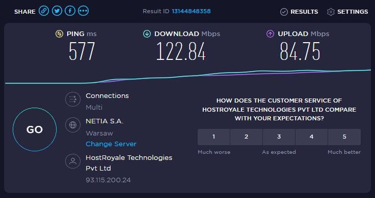 Surfshark VPN - test  prędkości z aktywny VPN - serwer w USA - Australia