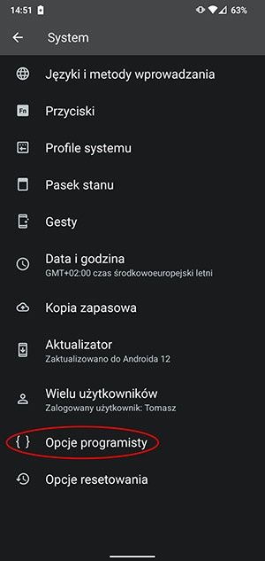 opcje programisty