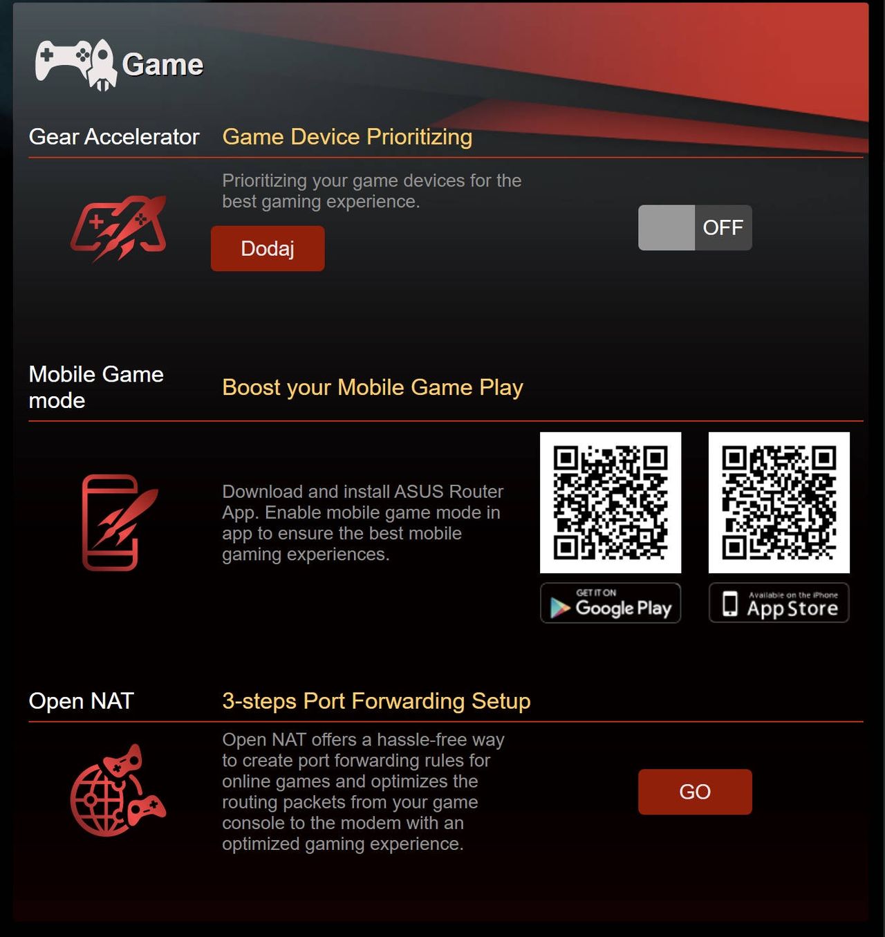 ASUS RT-AX89X - game mode