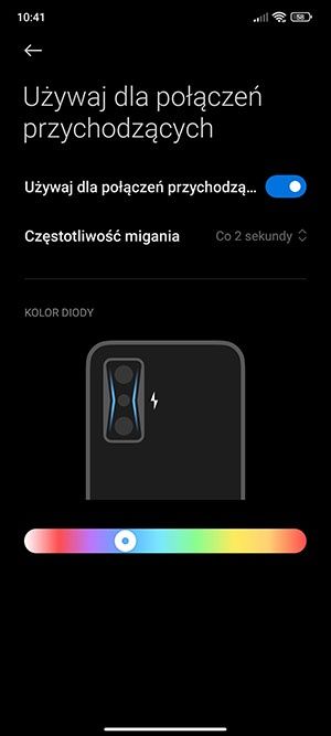 ustawienia diody powiadomień