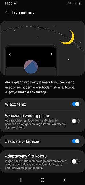 ciemny motyw ustawienia