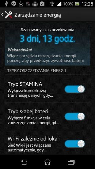 Sony Xperia M zarządzanie energią
