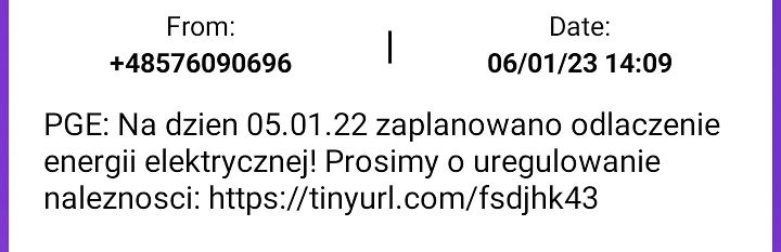 Oszustwo PGE SMS