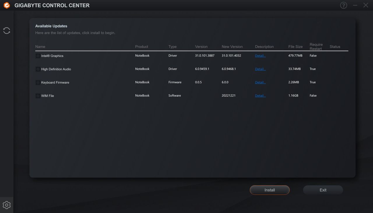 Gigabyte AERO 16 OLED - Gigabyte Control Center 1