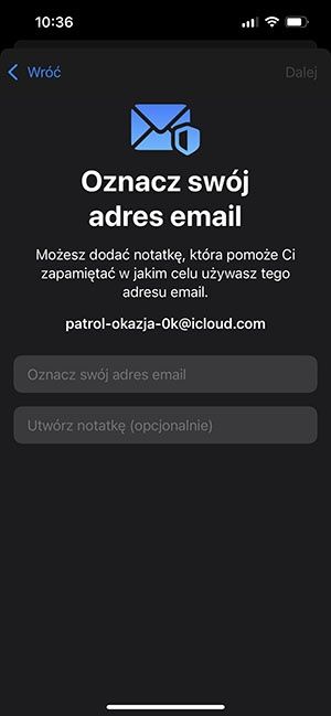 tworzenie aliasu e-mail na iPhone