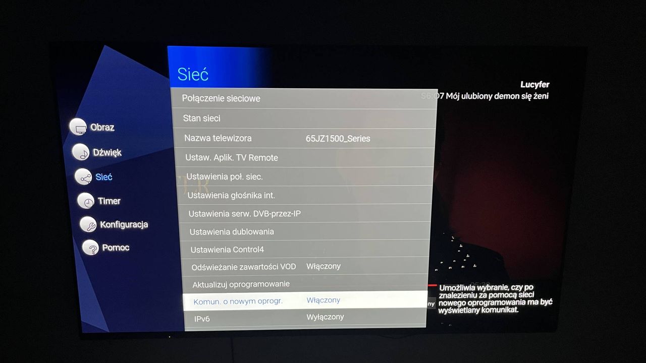 Panasonic TX-65JZ1500 - menu ustawień sieci